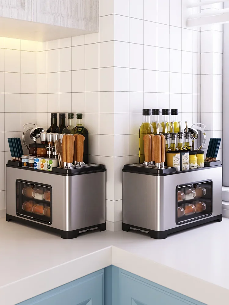 #Stainless steel kitchen spice storage shelf, storage box, seasoning jar combo set, condiment seasoning bottle, knife holder#