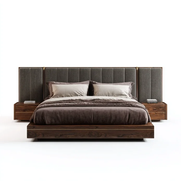 

#Modern Minimalist Wide Panel Upholstered Wood Bed | Custom King Size & Fabric For Apartment Bedroom