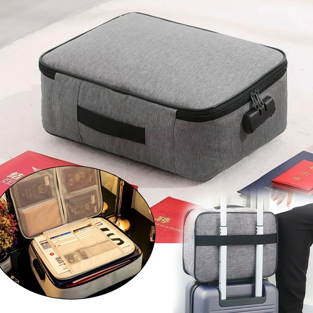 Men Large Document Storage Bag Files Lockable Folder Ticket Credit Card Certificates Password Lock Bags Passport Organizer Women