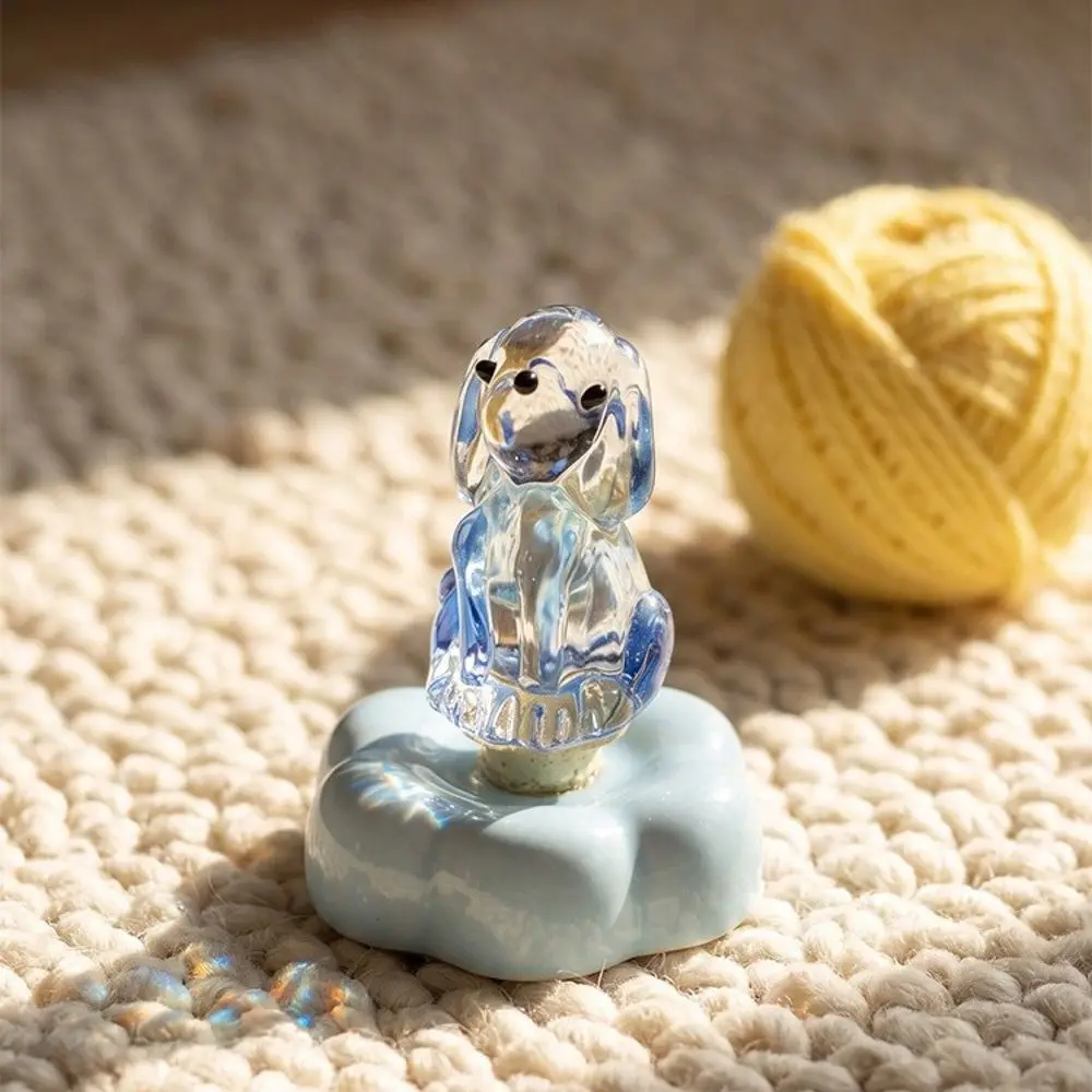 Glass Glass Dog Figurine Ceramic Base Rotating Display Base Dog Animal Statue Handmade DIY Assembly Crystal Dog Ornament