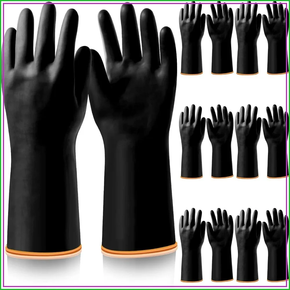 

14" Heavy Duty Chemical Resistant Gloves, 6 Pairs, Waterproof Rubber Work Gloves for Cleaning, Car Wash, Lab