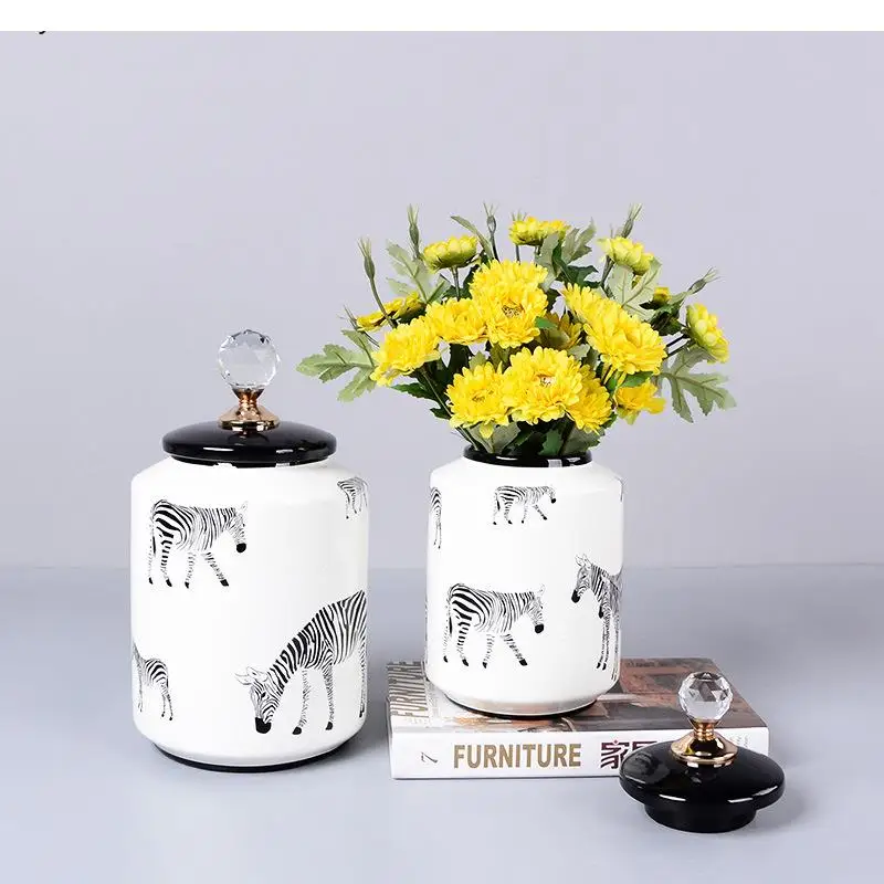 

Zebra Ceramic Storage Modern Household Living Room Decoration Sealed Box Flower Arrangement Ornaments