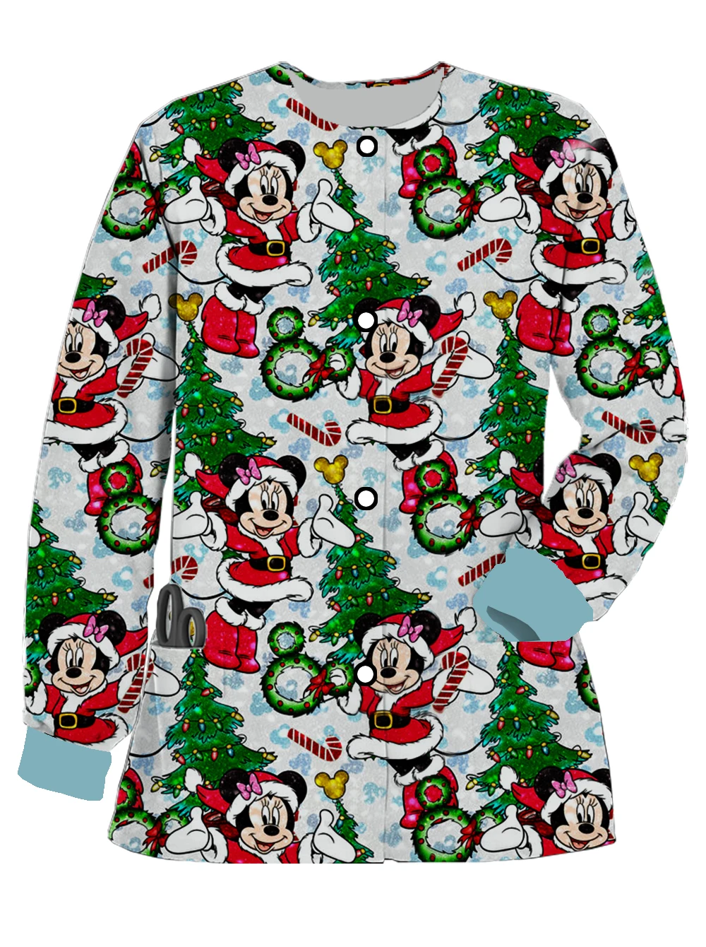 Women's Spring and Autumn Tops Pocket Cardigan Doctor Nurse Work Clothes Princess Mickey Mouse Print Disney Christmas Collection