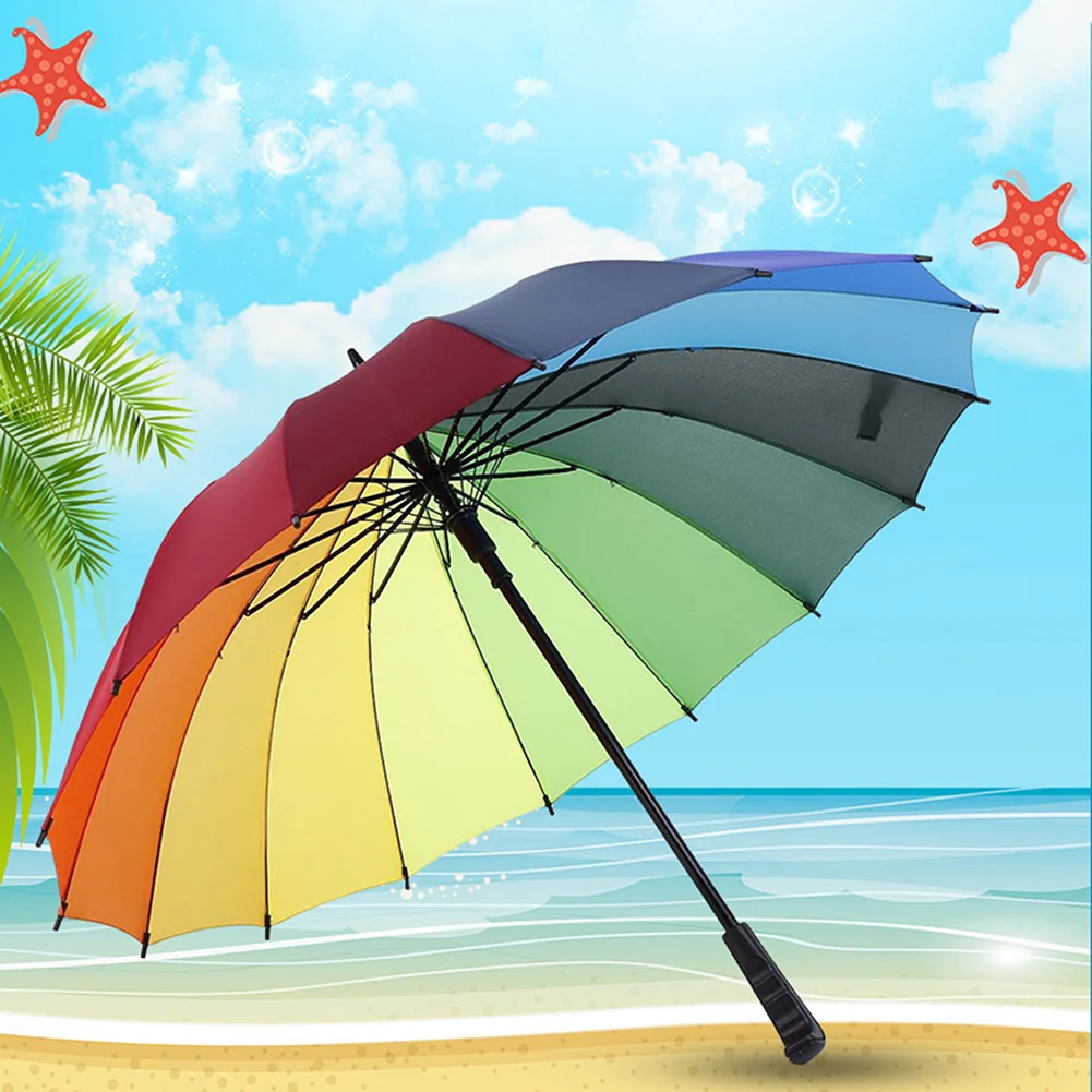 Pure-Color/Colorful Straight Handle Large Umbrellas Multifunctional Two Person Umbrellas For Travel Outdoor Sun Rain Umbrellas