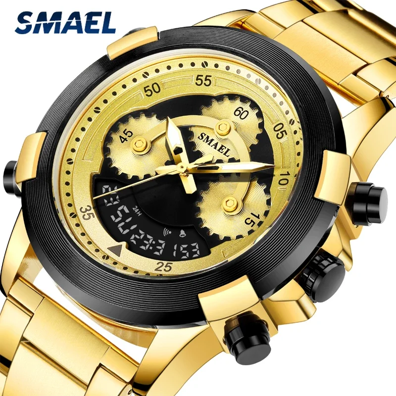 

SMAEL New Sports Mens Watches Stainless Steel Chronograph Waterproof Quartz Clock Luxury Gold Men watch Relogio Masculino