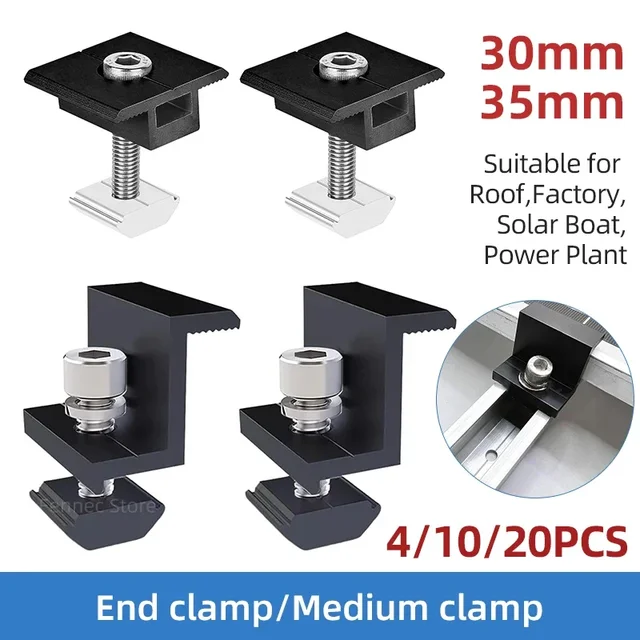 4/10/20 sztuk uchwyt modułu słonecznego zacisk końcowy zacisk końcowy do montażu zaciski do paneli słonecznych do mocowania modułów słonecznych PV 30mm/35mm