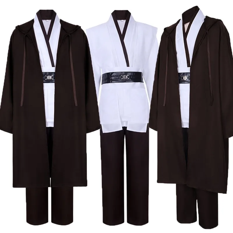 Men's Jedi Obi Wan Kenobi Cosplay Costume Adults Obi-Wan Kenobi Tunic Hooded Robe Outfits Halloween Cosplay Uniform Full Set