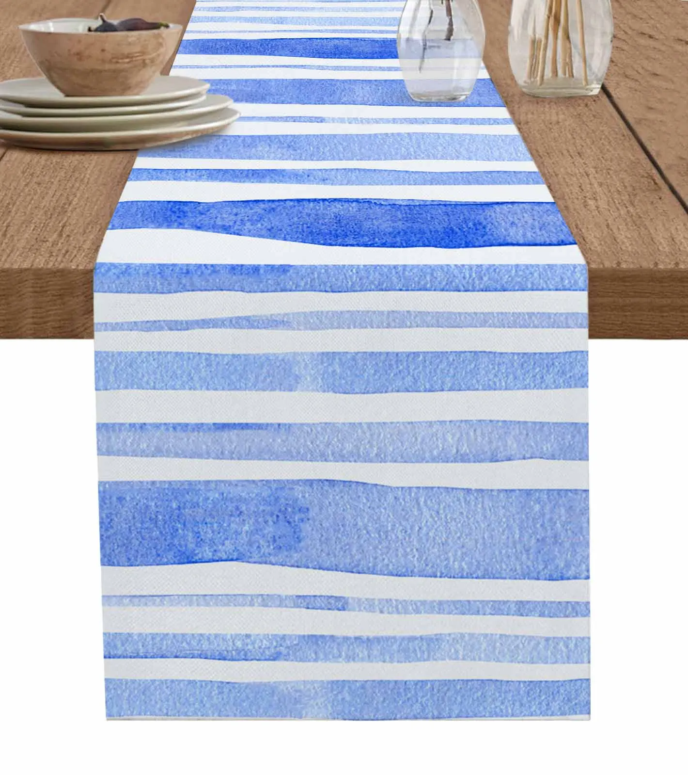 

Watercolor Striped Blue Table Runner Decoration Home Decor Dinner Table Decoration Table Decor