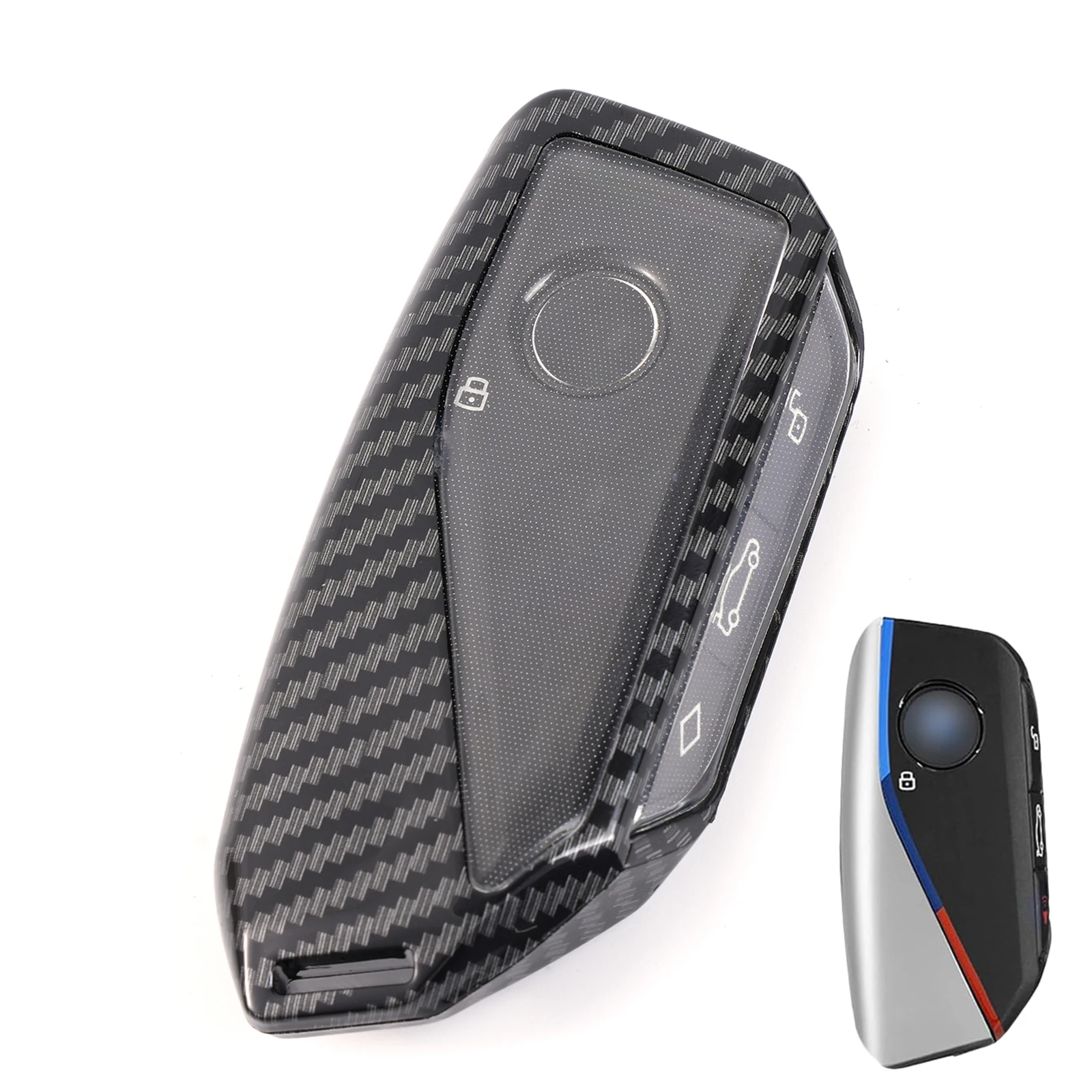 Car Carbon Fiber Remote Key Fob Holder Shell Protect Case Cover For BMW IX I5 I7 XM X1 X5 X6 X7 3 5 7 Series 740 2023 2024 2025