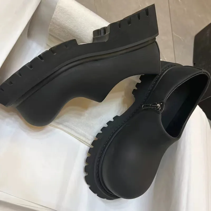Men and Women Same Spring 2024 New British Style Thick-soled Round-head Derby Round-head Small Leather Single Shoes