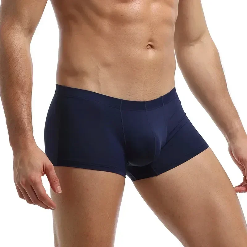 Ice Silk Seamless Underwear Men Soft Boxer Briefs Comfy Underpants U Bulge Pouch Trunks Bottom Shorts