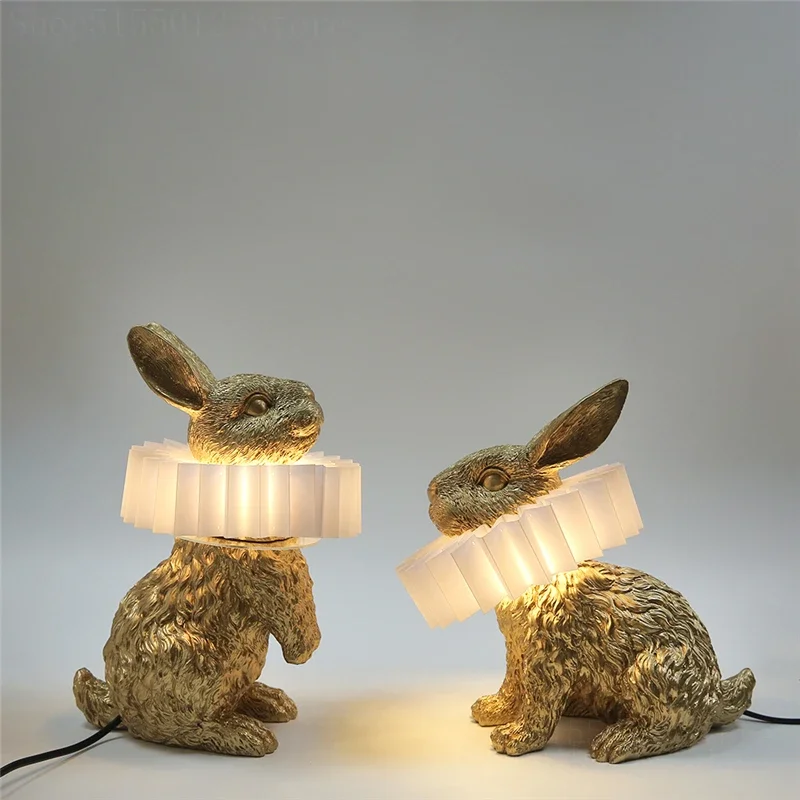 Modern Lovely Animals Resin Rabbit LED Table Lamp Resin Rabbit Creative Bedroom Bedside Lamp Living Room Decoration Table Lights