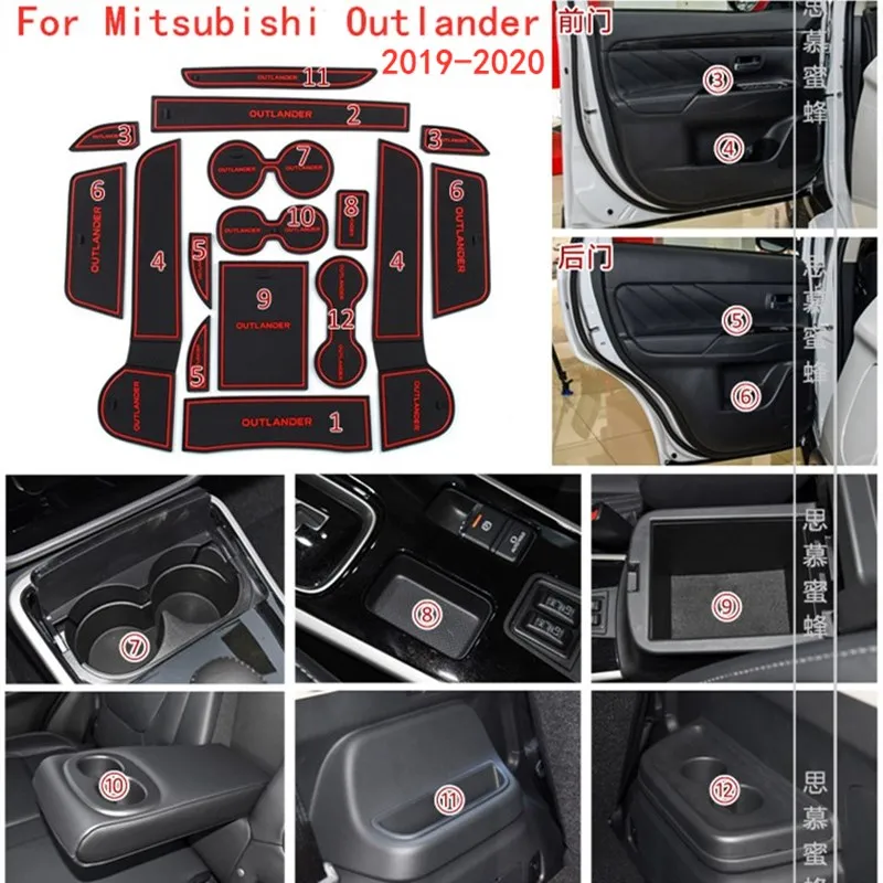 3D Rubber For Mitsubishi Outlander 2019 2020 Mat Lnterior Anti Slip Mat Door Slot Pad Cup Cushion Groove Mat Car Accessories