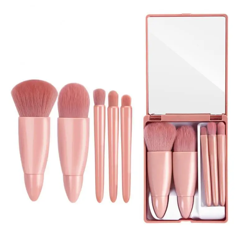 Ensemble de pinceaux de maquillage portables, boîte miroir, fard à joues, fard à barrage, cosmétique, voyage, 5 pièces