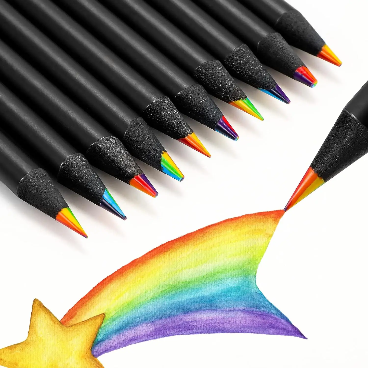 

30 Pcs Rainbow Pencils 7 Colors in 1 Black Wooden Colored Pencils for Drawing Sketching Gifts
