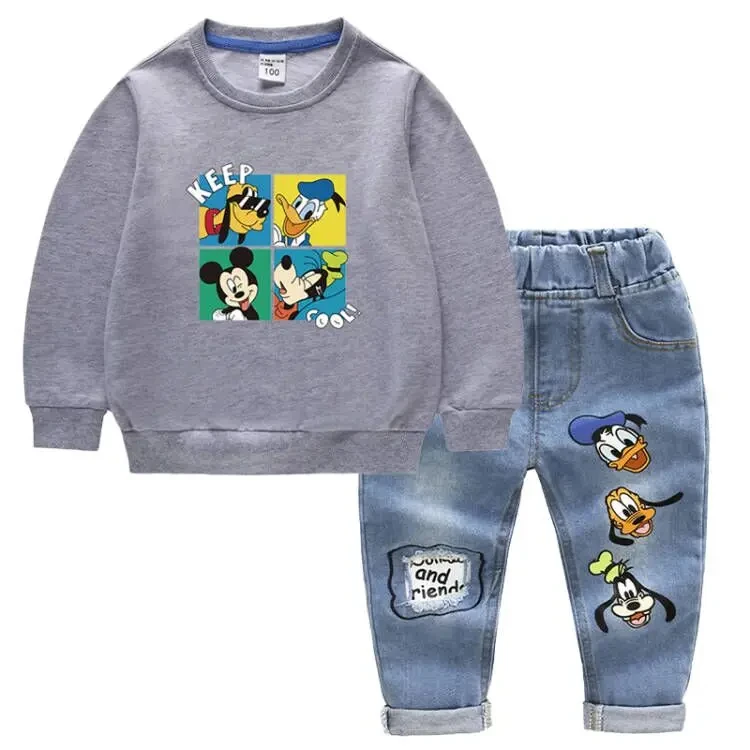 Set di abbigliamento per bambini moda neonato cartone animato topolino Pullover a maniche lunghe maglione top + pantaloni Jeans 2 pezzi tute per