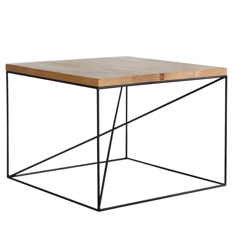 2025 new ins wrought iron solid wood coffee coffee table simple side table minimalist square Internet celebrity milk tea