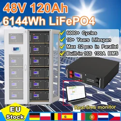 48V 120Ah LiFePO4 Battery 100Ah 200Ah 51.2V Built-in 16S Smart BMS RS485 CAN Communication 6000+ Cycles 10 Years Lifespan