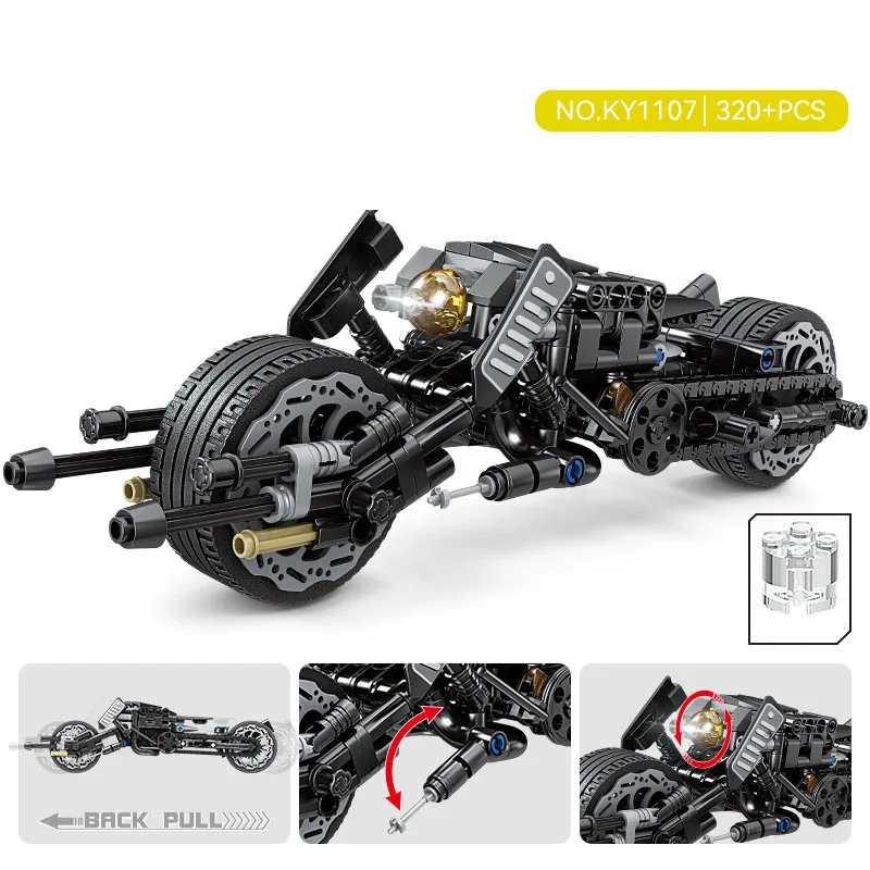 Technical Bat Motorcycle Building Block Batcycles Motor Vehicle Model Construction Brick Motorbike Pull Back Toy With Light