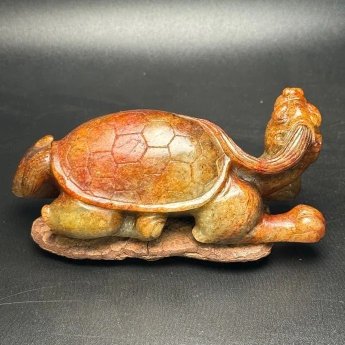 4.5'' Old Chinese Dynasty hetian Jade carved Dragon Tortoise Turtle statue