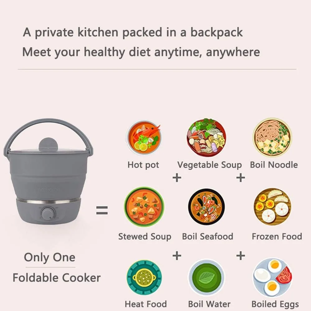 Panela elétrica para cozinhar panela quente, tensão dupla 100v-240v, panela quente de silicone de qualidade alimentar, vaporizador de água fervente