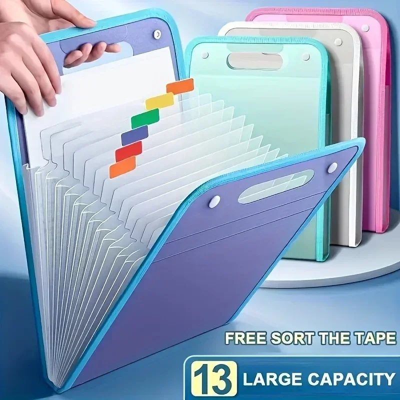 A4 Portable Vertical 13 Grids Organ Bag Large Capacity Multi-layer File Folder Student Data Sorting Folder Storage Bag