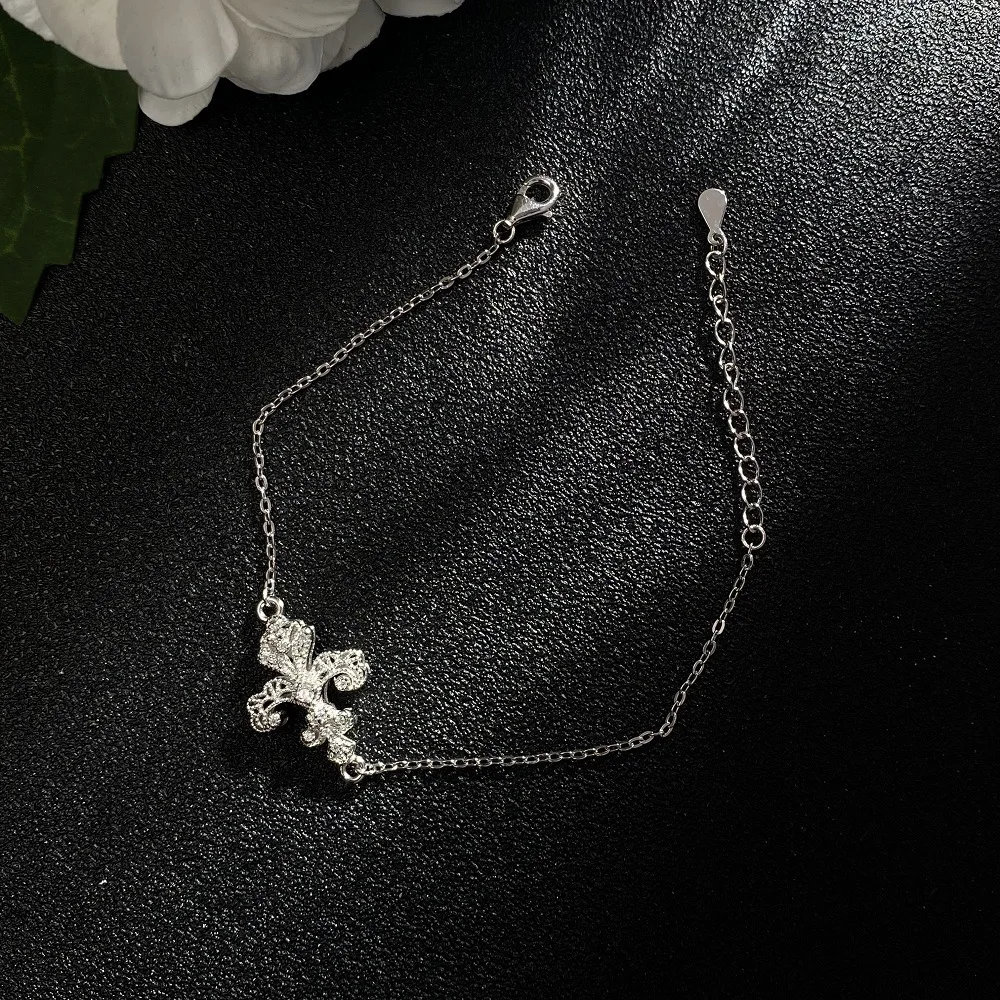 S925 Sterling Silver Diamond Cross Pendant Bracelet Silver Iris Niche Design Versatile Bracelet