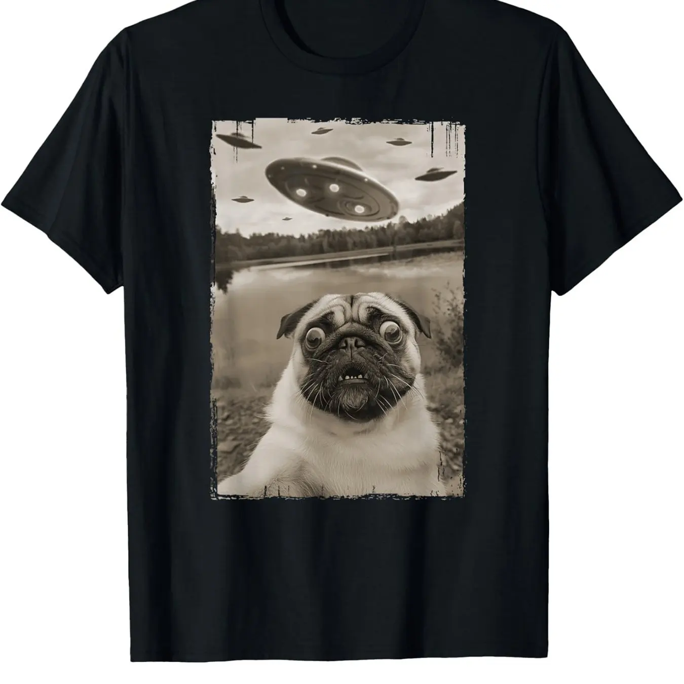 Funny Pug Selfie T-Shirt - Black Short Sleeve Soft & Breathable Casual Sporty Design with Retro 80s Aesthetic Perfect for Me Tee