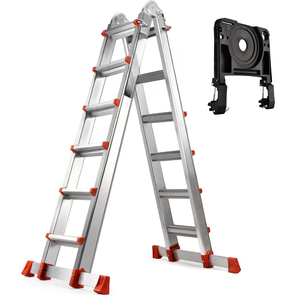 Removable Tool Tray with Stabilizer Bar, 330 lbs Weight Rating Telescoping Ladder for Household or Outdoor Work