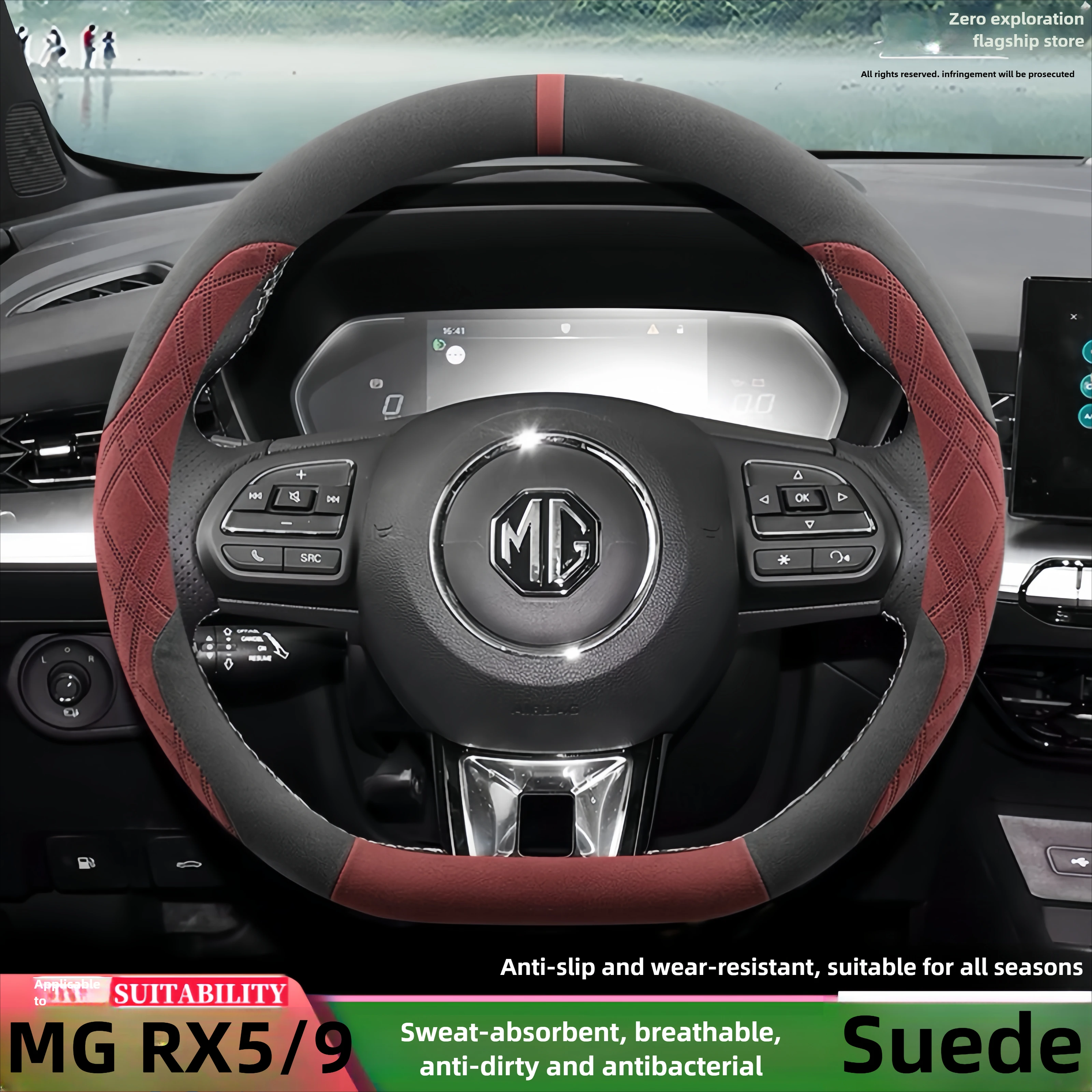 

Suede Leather Car Steering Wheel Cover for MG RX5 RX9 2025 2026 Accessories