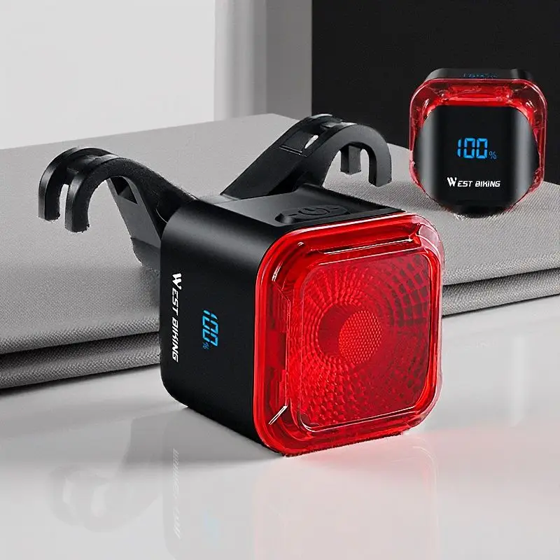 

WEST BIKING Bicycle Taillight Digital Display Brake Sensing USB Type-C for MTB and Road Bikes
