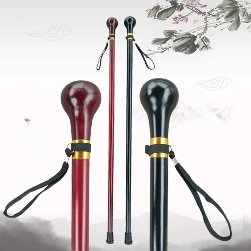 95cm Black Round Wooden Traditional Fashion Walking Stick Decorative Cospaly Party Jazz Dance Walking Cane Halloween Mace Wand