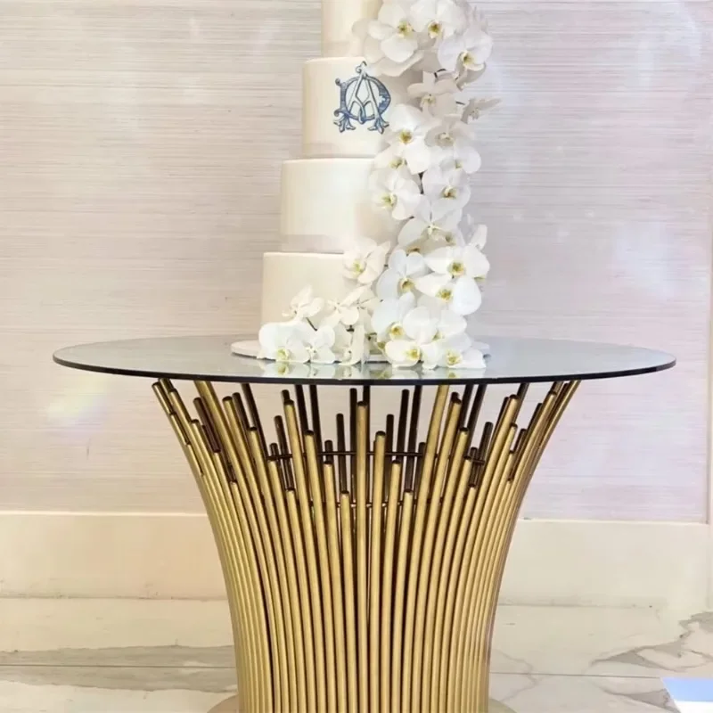 

Modern Luxury Reception Furniture Decoration Event Banquet Stainless Steel White Wedding MDF Top Wedding Table