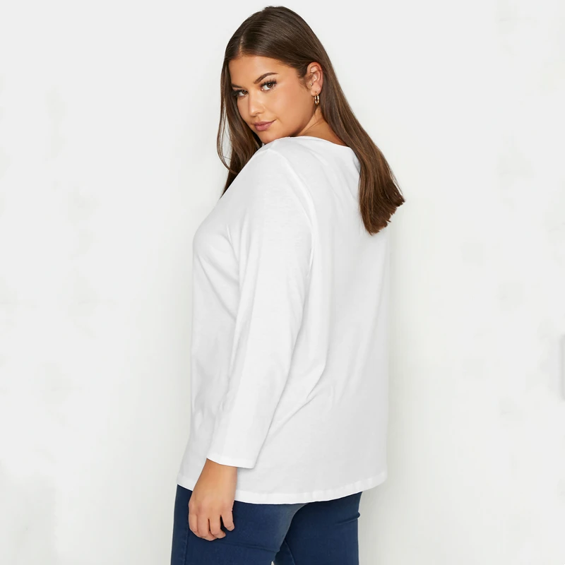 Plus Size Spring Autumn Elegant Cotton T-shirt Long Sleeve Solid White Basic Tops Tee Large Size Casual Blouse 4XL 5XL 6XL 7XL