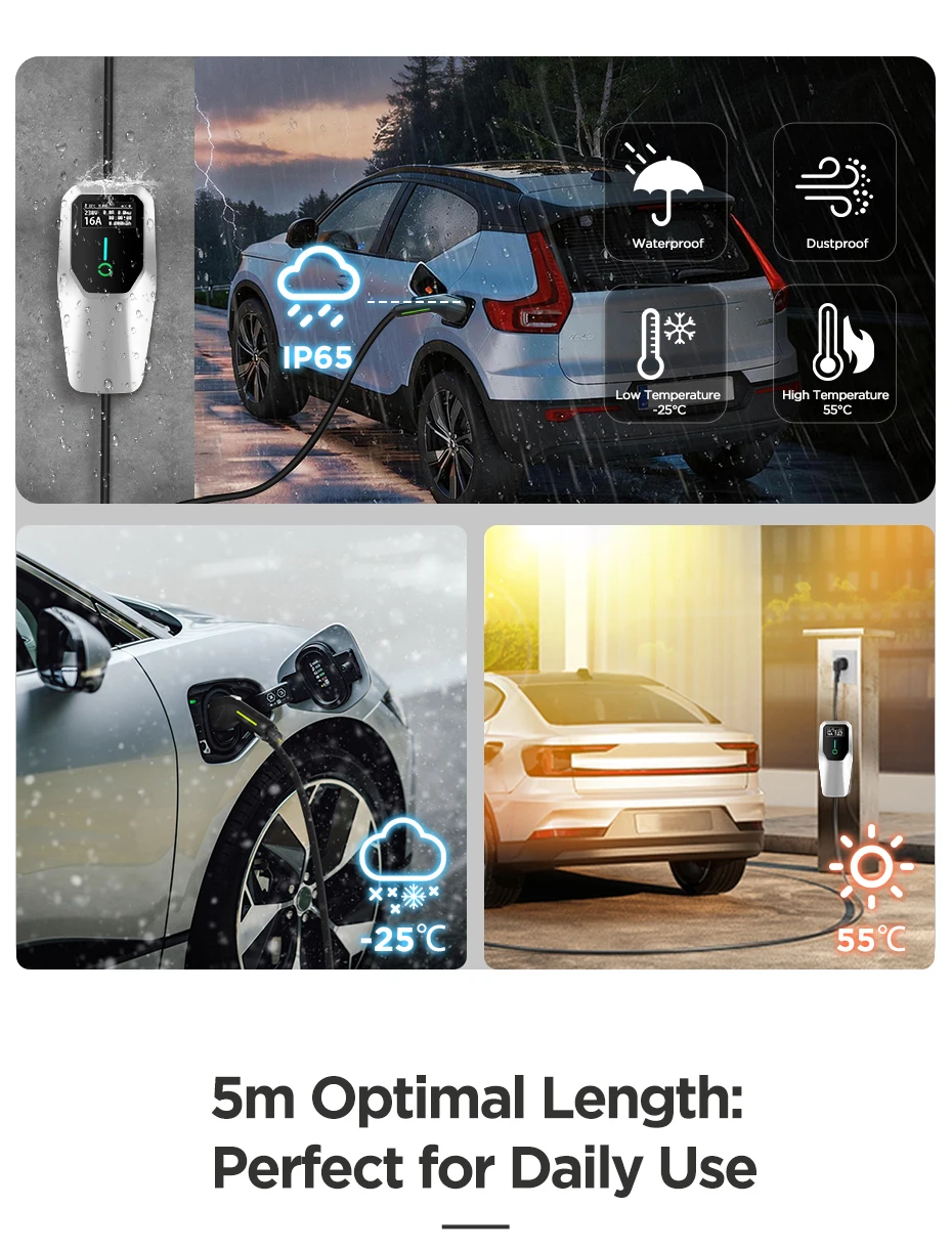 Junsun EV-Ladegerät Typ 2 Elektrofahrzeug-Ladekabel Schuko 3,5KW CEE Blau 7,4KW CEE Rot 11KW 16A 32A Dreiphasige Tragbare EVSE Wallbox-Ladestation für EU-Stecker
