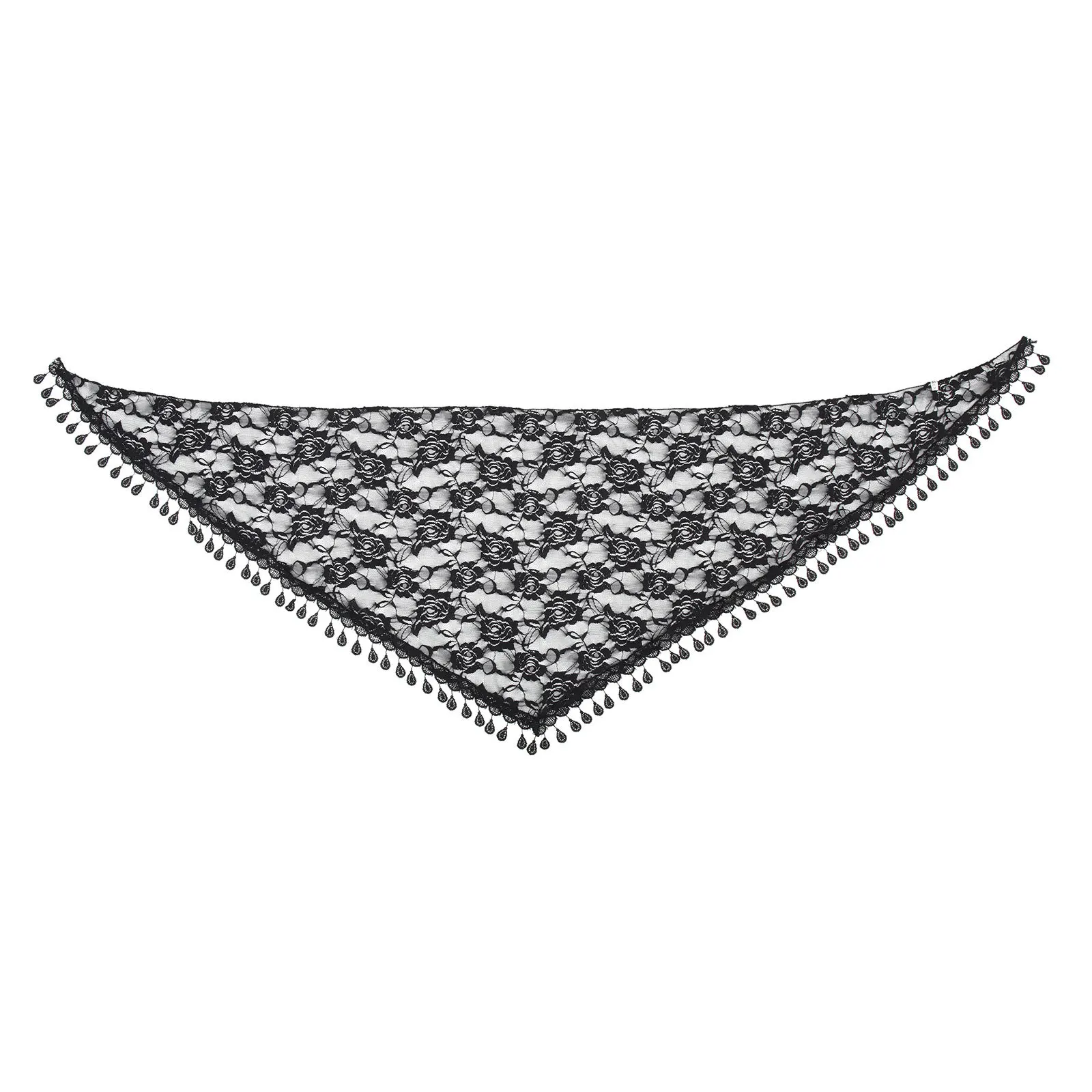 

Triangle Lace Mantilla Veil Retro Fringe Design Lightweight Polyester Scarf Shawl Feminine Style Scarf Catholic Mass Veil