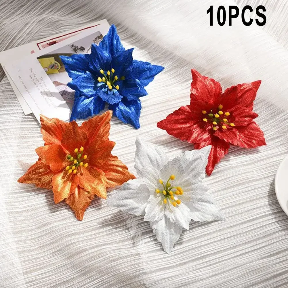 Xmas Flower Christmas Flowers Decorations Ornaments 10pcs Artifical Flowers Christmas For Christmas Tree Navidad 2023