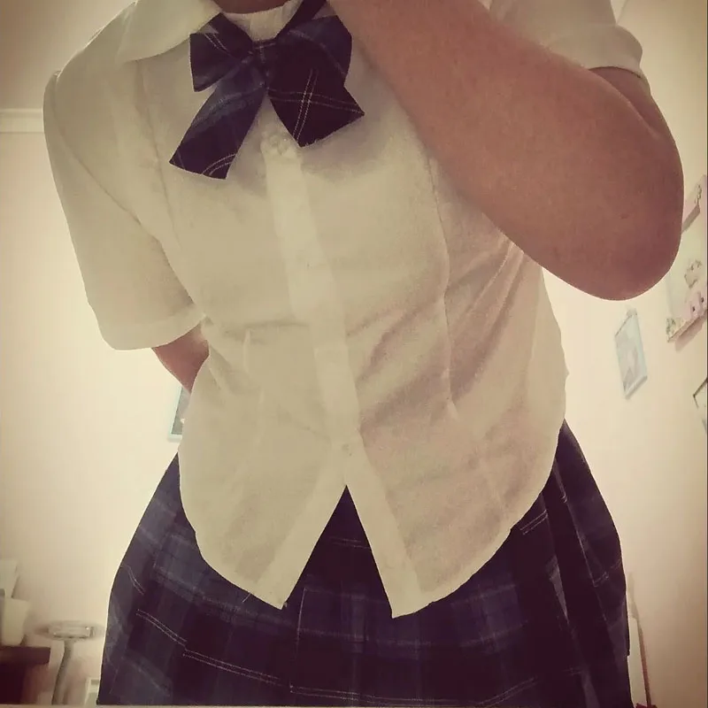 Plus Size Sweet Girl JK Uniform College Style Short Sleeve Waist-Fitted Shirt Bow Pleated Skirt Sissy Cross-dressing COS Uniform
