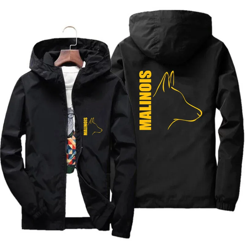 Men's Silly Dog Belgian Malinois K9 Dog Casual Thin Windbreaker Windproof Bomber Coat Zipper t shirt Jacket Plus Size 7XL