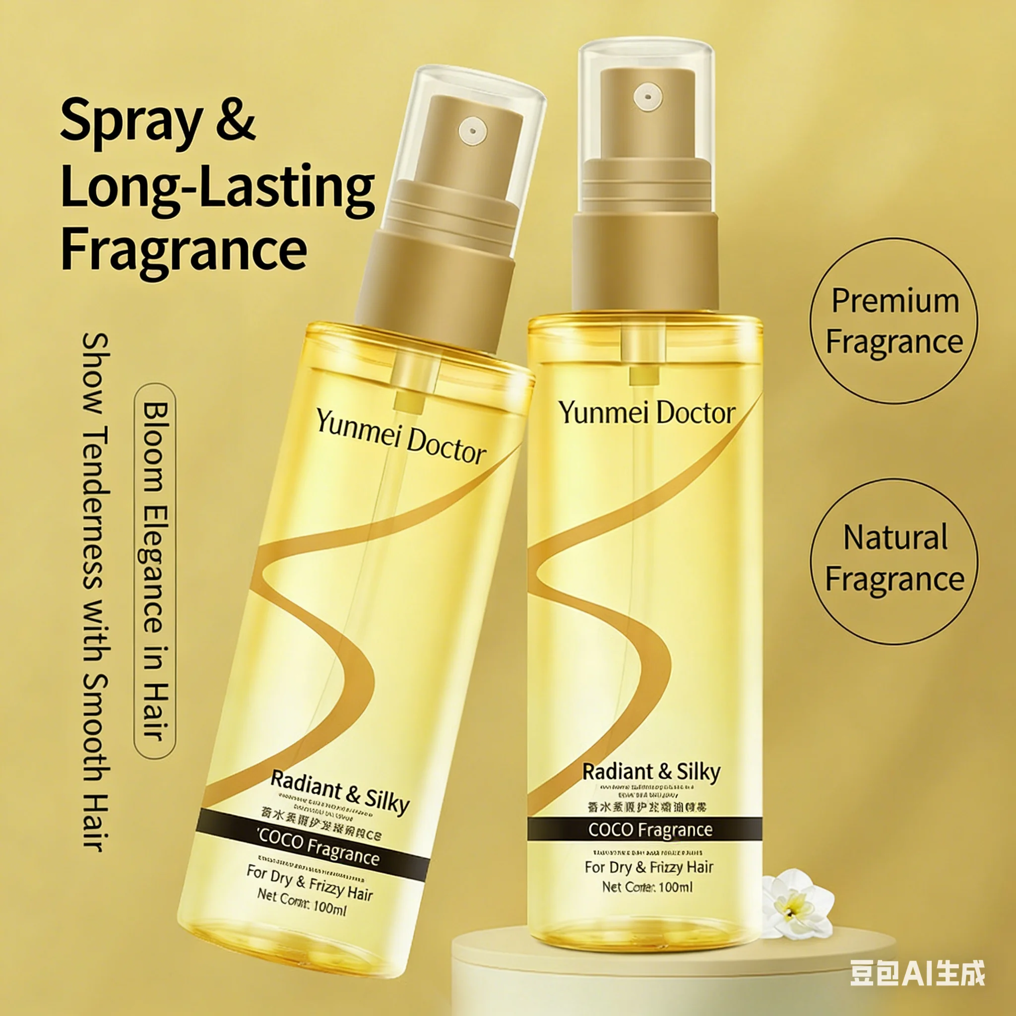 Anti-Frizz Hair Oil Spray, Perfumed Smoothing Lightweight Non-Greasy Hair Care Oil for Color-Treated & Perm Damaged Hair, Long-L
