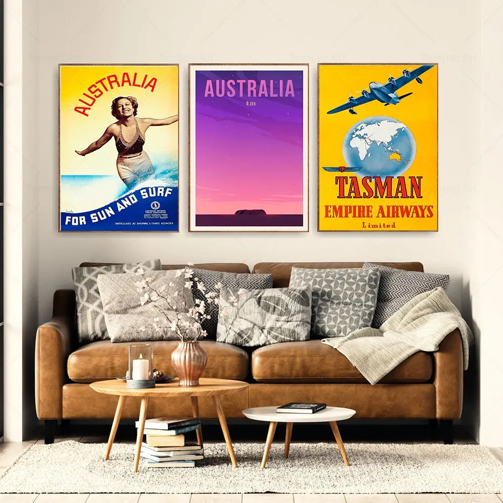 Vintage Travel Posters Melbourne Australia Advert Wall Art Canvas Painting Retro Surf Prints Wall Pictures for Living Room Decor