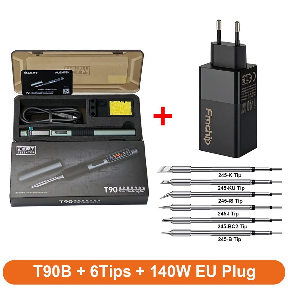 ALIENTEK T90B Smart Soldeerbout 140W PD3.1 Type-C IPS Scherm Verstelbare Temperatuur T245 Punten Precisie Soldeer Gereedschap