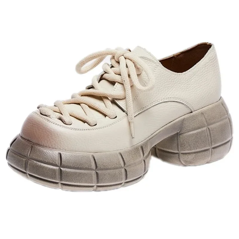 

6cm Natural Genuine Leather Ankle Boots Booties Autumn Spring Comfy Flats Women Mary Jane Loafers Platform Wedge Shoes