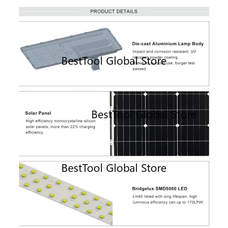 High Brightness Solar Street Light IP66 Waterproof 20W-120W Outdoor LED Security Lighting