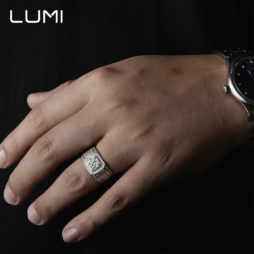 LUMI 1CT D-color كامل مويسانيتي لوكس الرجال 925 فضة خاتم-الخلود العصابات الزفاف له الذكرى غرامة مجوهرات #4