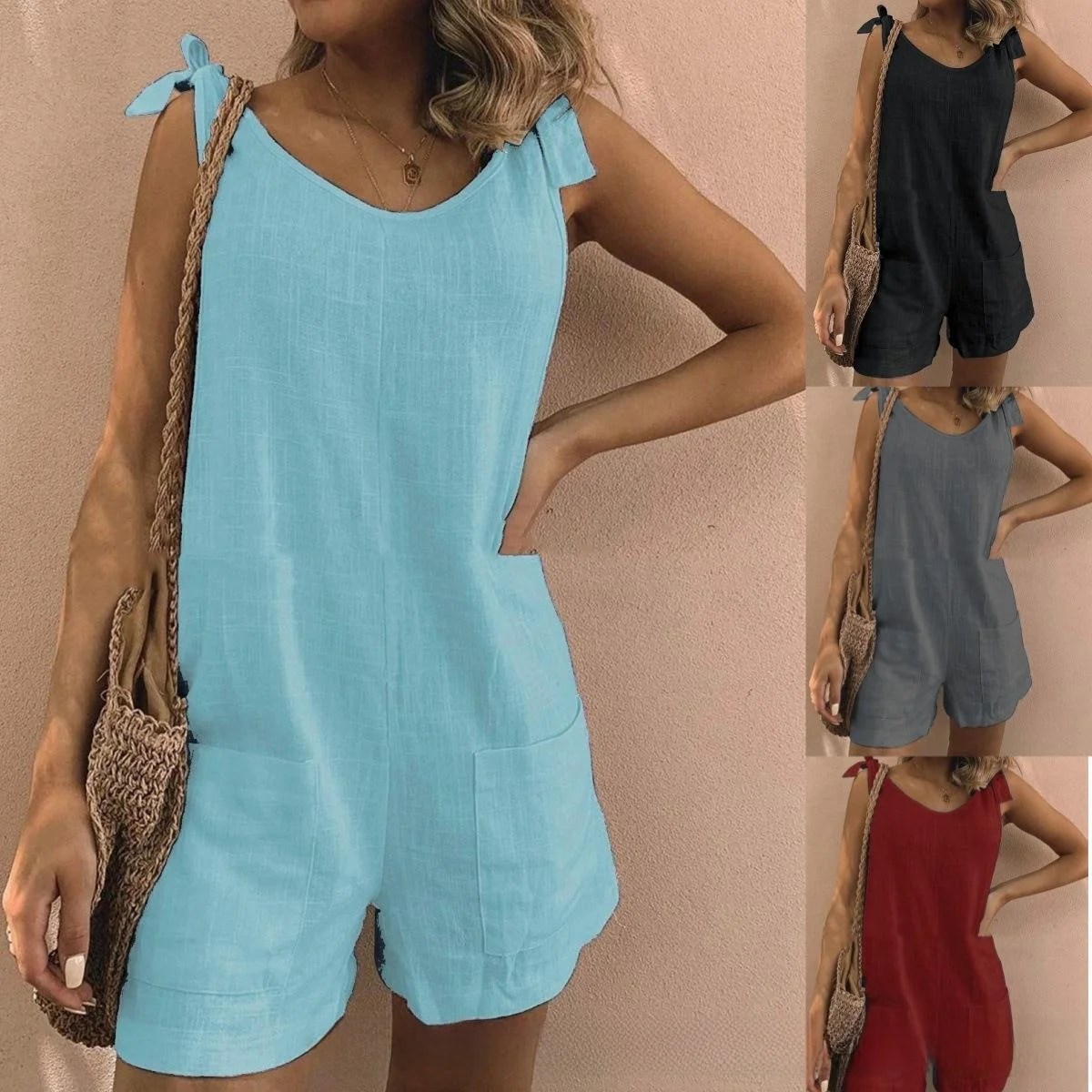 

Women's Bamboo Cotton Linen Overalls Commute Style Long Pants mid Waist Design Summer Collection Stretchy Fabric