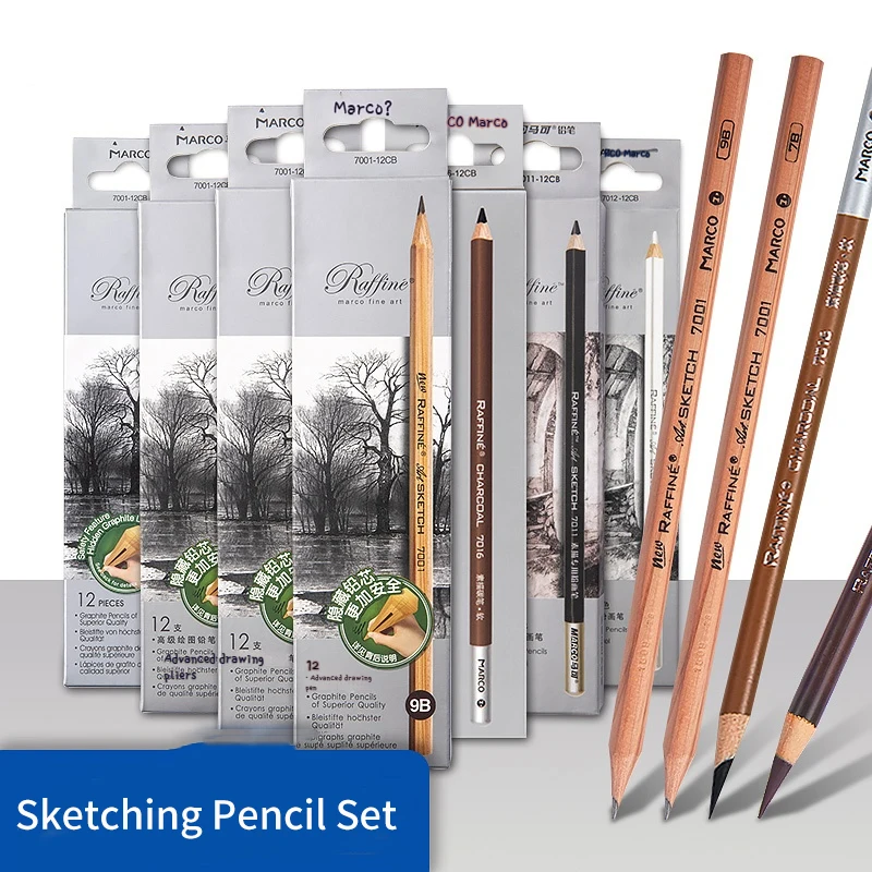 12Pcs Professional Drawing Sketch Pencil Set HB 2H 2B 3B 4B 5B 6B 7B 8B 10B 12B 14B Graphite Hand-Painted Pen School Stationery