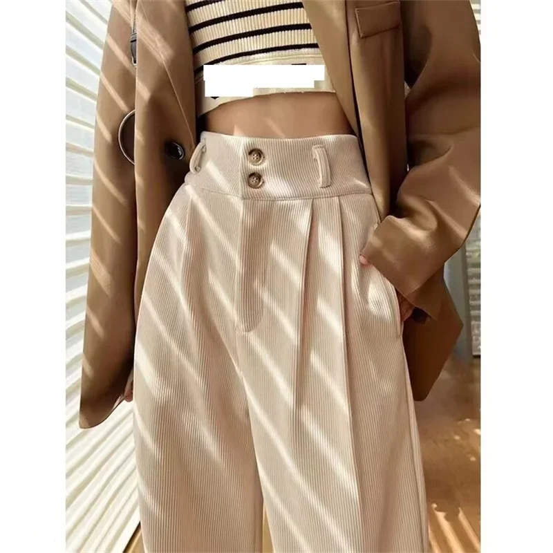 Corduroy High Waisted Wide Leg Pants for Women Autumn and Winter Velvet Straight Leg Pants Floor Chenille Suit Trousers W32