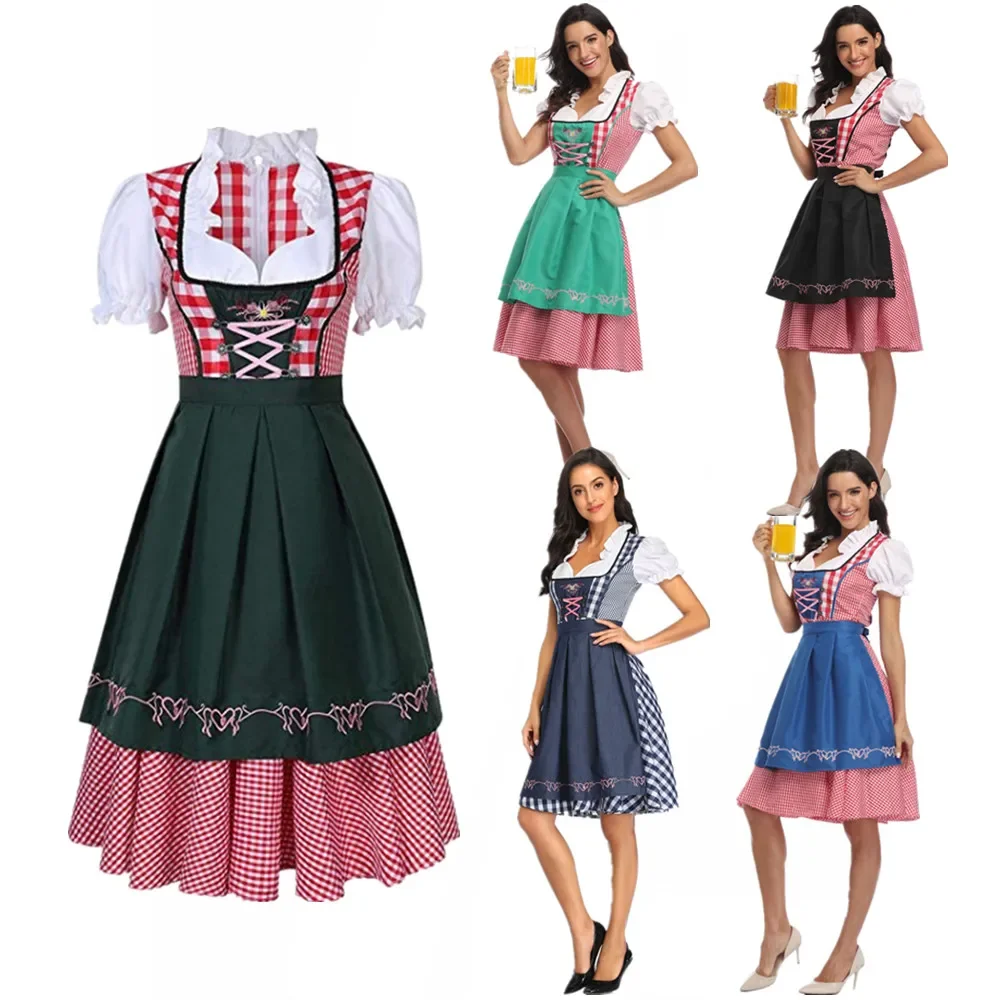 حجم كبير سيدة Dirndl مهرجان أكتوبر زي البافارية الوطنية منقوشة Fraulein نوادي نادلة تأثيري هالوين فستان حفلة تنكرية