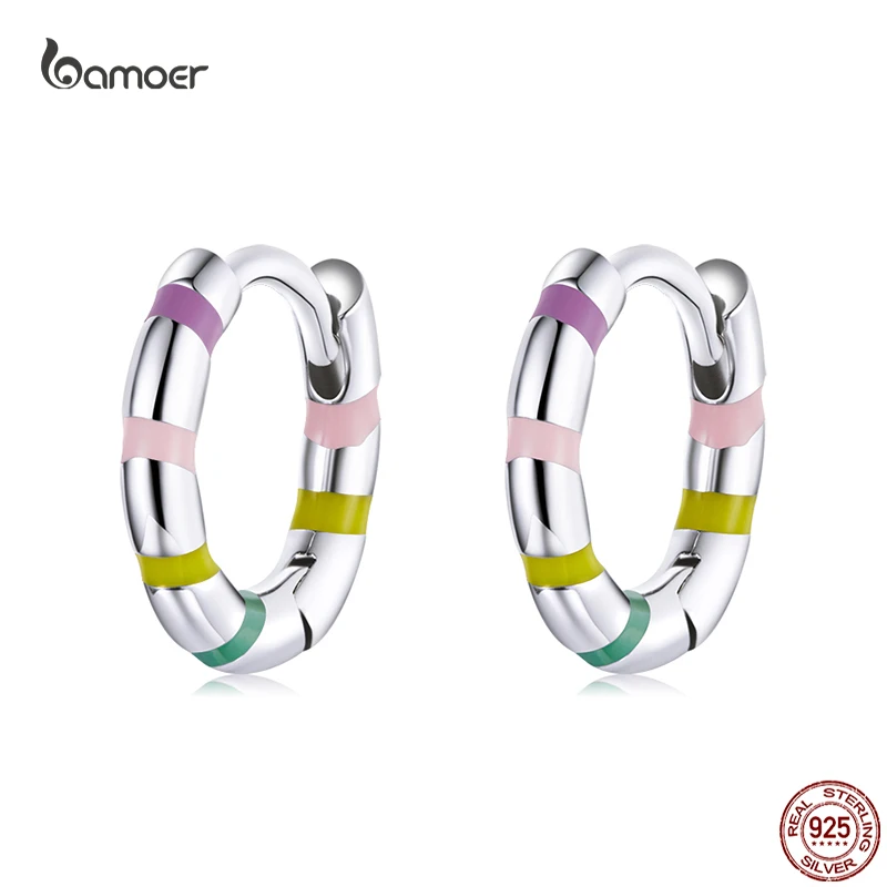 Bamoer New Cute Mini Ribbon Earrings for Women Genuine 925 Sterling Silver Simple Colorful Earings Beautiful All-Match Jewelry